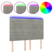 Vidaxl LED posteljno vzglavje svetlo sivo 144x5x118/128 cm žamet