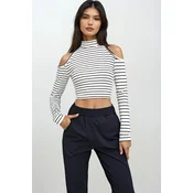 Trend Alacati Stili Ženska bluza dugih rukava ALC-X12644, Belo-crna