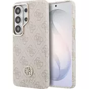 Guess PU Leather 4G Strass Logo magnetni zadnji pokrov z zlato obrobo za Samsung Galaxy S26 Ultra roza