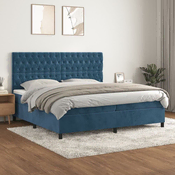 Greatstore Box spring postelja z vzmetnico temno modra 200x200 cm žamet
