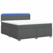 vidaXL Postelja s pomičnim okvirjem, vzmetnico in LED Temno siva Blago