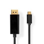 Nedis USB-C adapter | USB 3.2 Gen 1 | USB-C moški | DisplayPort moški | 4K@60Hz | 2,00 m | Okrogla | Pozlačeno | PVC | Črna | Oznaka
