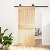 vidaXL Drsna vrata Naravna in črna 90 x 210 cm Masiven borov les