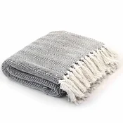Vidaxl Pregrinjalo iz bombaža ribja kost 160x210 cm mornarsko modro