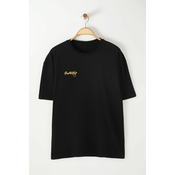 Trendyol Black Oversize/Wide Cut Back Lemon Printed 100% Cotton T-Shirt