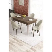 Hanah Home trpezarijski set Elf, sto na razvlacenje i 4 stolice, ploca u dekoru drveta Baroque, krem tkanina Babyface