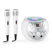 auna SingSing, bijeli, prijenosan karaoke sustav, LED, rad na baterije, 2 x mikrofon