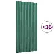 Vidaxl Strešne plošče 36 kosov cinkano jeklo zelene 80x36 cm
