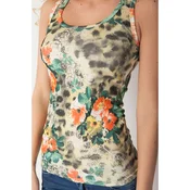 Rebrasta majica z leopard cvetličnim potiskom