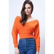 Trend Alacati Stili Ženska bluza dugih rukava ALC-019-053-BLZ, V-izrez, Narandžasta
