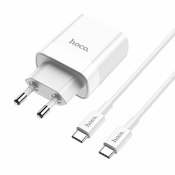 ZIDNI PUNJAC ZA MOBITEL I TABLET HOCO C80A NETWORK CHARGER PD20W/QC3.0 + TYPE-C CABLE WHITE