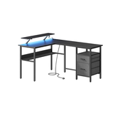 SONGMICS Pisalna miza v obliki črke L z napajalnikom, kotna miza, računalniška miza z nosilcem zaslona, ??igralna miza LED, 2 predala, 2 vhoda USB, enostavna z, (21556055)