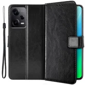 GS Ovitek za Xiaomi Redmi Note 12 Pro+ 5G, denarnica Crazy Horse, črna