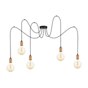 Luster na sajli MIROS 5xE27/60W/230V pauk crna/bakrena