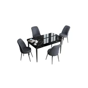 Hanah Home trpezarijski set Han, sto na razvlacenje i 4 stolice, ploca u dekoru crnog mermera, dimno siva tkanina Jerry