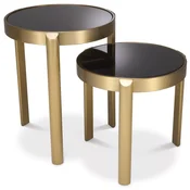 Casa Padrino luxury side table set brass/black - 2 round stainless steel tables with glass tops - Living room furniture - Hotel furniture - Luxury furniture - Luxury furnishings
