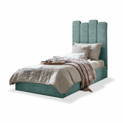 Tirkizno tapecirani krevet za jednu osobu s prostorom za pohranu s podnicom 90x200 cm Dreamy Aurora - Miuform