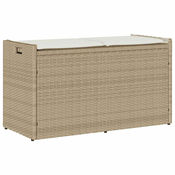 shumee vidaXL Zunanja klop za shranjevanje z blazino Beige 100 cm poli ratan