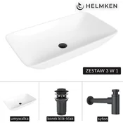 shumee Helmken 88670000 Umivalnik za vgradnjo (70x40) bel + mat črn sifon + mat črn klik-klak čep