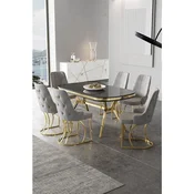 Hanah Home trpezarijski set Epal, sto i 6 stolica, ploca u dekoru Sonata, zlatne noge, siva tkanina Babyface