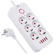 Maclean Produžni razdjelnik MCE389W sa 6 uticnica + 4xUSB, 1.5m, bijeli
