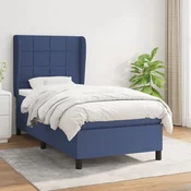 Greatstore Box spring postelja z vzmetnico modra 90x190 cm blago