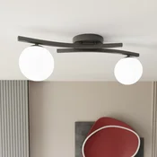 EMIBIG LIGHTING Stropna svetilka Opus, dolžina 60 cm, opal/črna, steklo, 2 luči. - Dnevna soba/jedilnica - Sodobni - opal, črna - Kovina