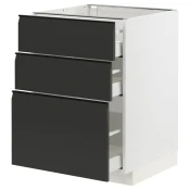 METOD / MAXIMERA Podni element s 3 fioke, bela/Upplöv boja antracita, mat, 60x60 cm
