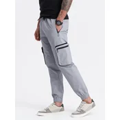 OMBRE Moške hlače JOGGER s tovornimi žepi na zadrgo svetlo sive barve MDN125106 XL