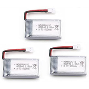 3,7V 500mAh akumulatorske baterije Lipo za RC drone | Združljive s Syma, Cheerson, Skytech, Wltoys | Pakiranje 3, 45x25x9-16 g, srebrna