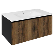 SAPHO LOREA Stenska Kopalniška Omarica, 90x44x51.2cm, Dub Črn Mat, 1x Predal