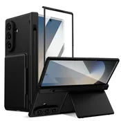 GS Ovitek za Samsung Galaxy Z Fold 8 Ultra, držalo za kartice, s steklom za zunanji zaslon, črn