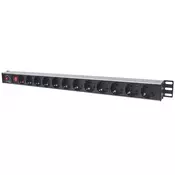 Intellinet Vertical Rackmount 12-Way Power Strip - German Type, With On/Off Switch and Overload Protection, 1.6 m (5 ft.) Power Cord (714044)