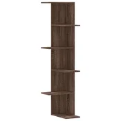 Vidaxl Stenska kotna polica rjavi hrast 36,5x36,5x140 cm inž. les