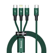 Kabel Baseus Rapid Series 3-u-1 USB-C kabel za M+L+T 20W 1,5m (zeleni)