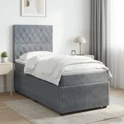 vidaXL Postelja boxspring z vzmetnico Temno siva Enojno Žamet