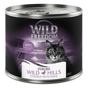 Wild Freedom Adult Sterilised 6 x 200 g - receptura brez žitaric - Wild Hills Sterilised - piščanec z raco
