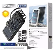 Andowl Solarna Polnilna Baterija - Solar Powerbank 12.000 mAh - BELA