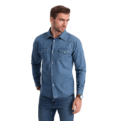 OMBRE Moška srajca iz džinsa z žepi V2 OM-SHDS-0115 modra MDN124128 S