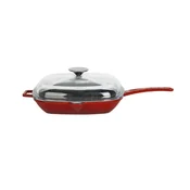Grill pan with lid, cast iron, 26 x 26 cm, Glaze range, red - LAVA b
