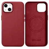 shumee Ovitek iz naravnega usnja za iPhone 14 Plus MagSafe Case Leather, rdeč