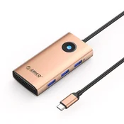 Orico PW11 6v1 USB-C Docking Station, HDMI 4K, 2.5G LAN, 100W PD Roza Zlata