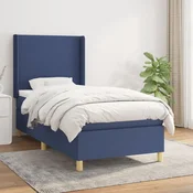 Greatstore Box spring postelja z vzmetnico moder 80x200 cm blago