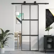 Vidaxl vidaXL Drsna vrata, črna, 76x205 cm, kaljeno steklo, aluminij