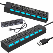 7 vratni USB 2.0 razdelilnik s stikalom - polnilec