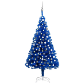 Greatstore Umetna novoletna jelka z LED lučkami in bučkami modra 180 cm