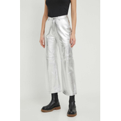 Usnjene hlače Pepe Jeans ženski, srebrna barva