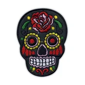 shumee Našitek mehiške lobanje Calavera siva - samolepilna podlaga - vezen našitek/značka/emblem