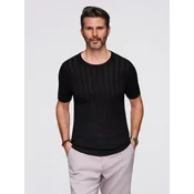 Ombre Mens openwork sweater with round neckline and short sleeves - black