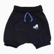 Temno modre otroške baggy kratke hlače za fanta s traktorjem